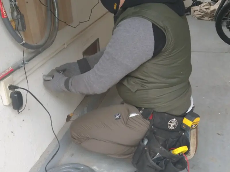 Electrician performing outlet wiring in a Tropical Park garage